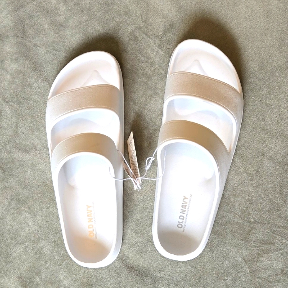 Old Navy Double Strapped Slides, Size 7, White